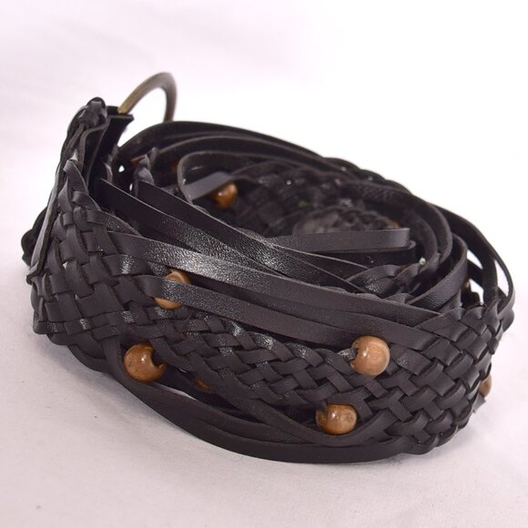 Women's Black with Brown Beads Braided Belt - Picture 8 of 8